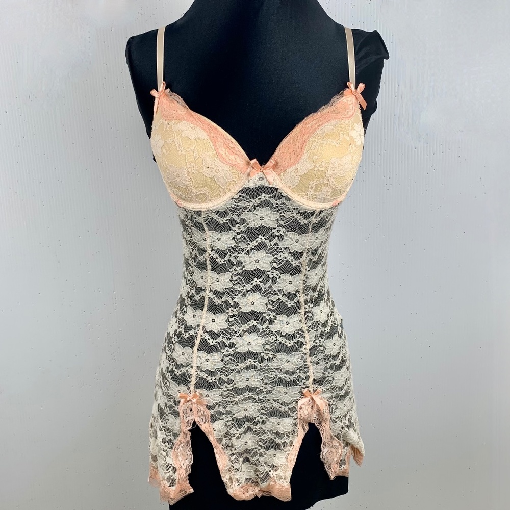 Native Intimates Nightgown Built in Bra 34B Lace See Through Skirt Peek A Boo